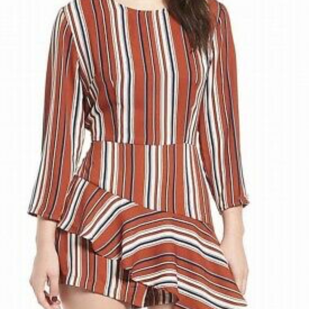 Lush Pinstripe Romper- Size Large Brown